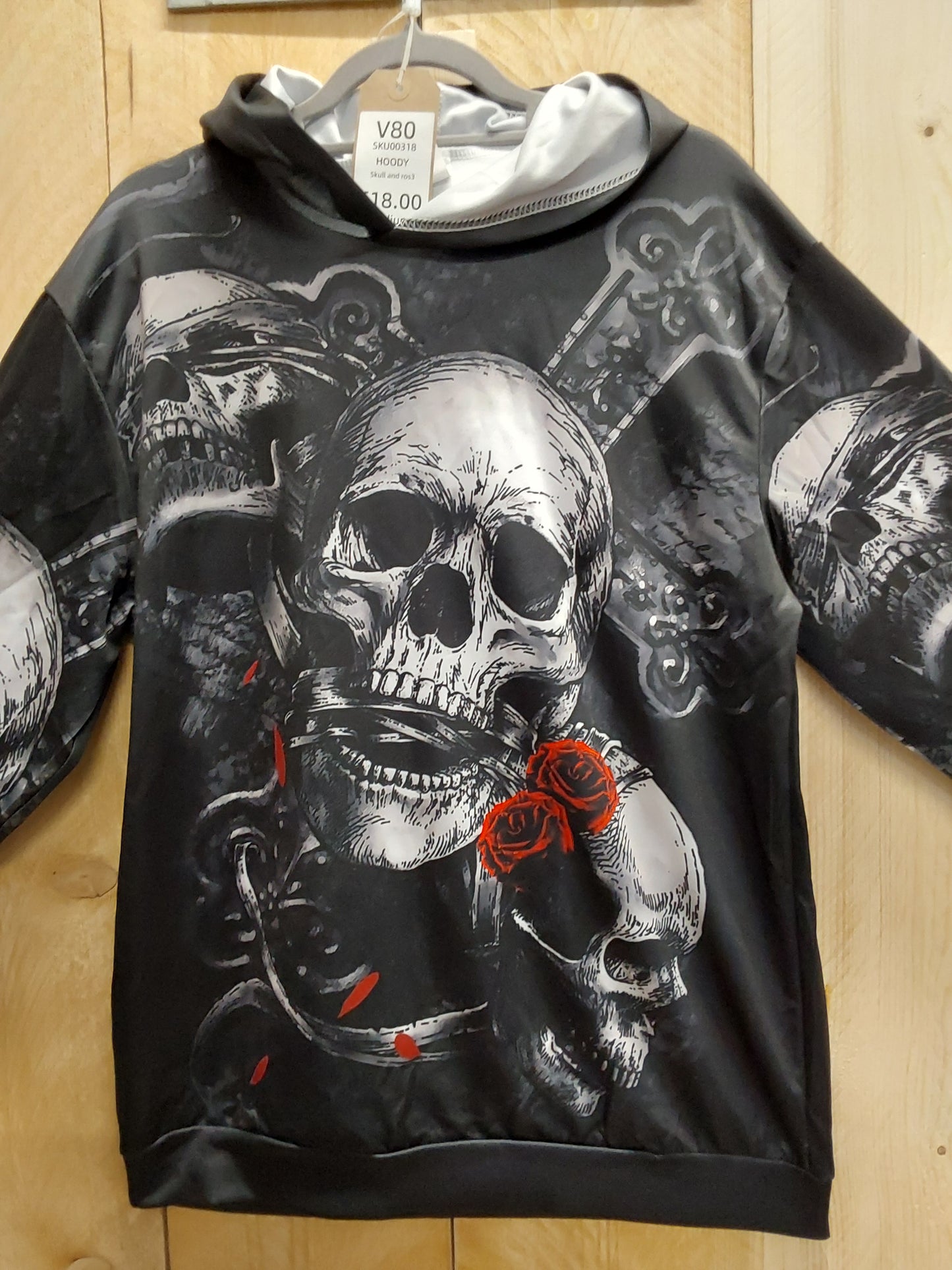 Skull and Roses Hoody (ADULT Size MEDIUM)