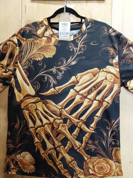 Gold Skeleton Hands T-Shirt (ADULT Size XXL)
