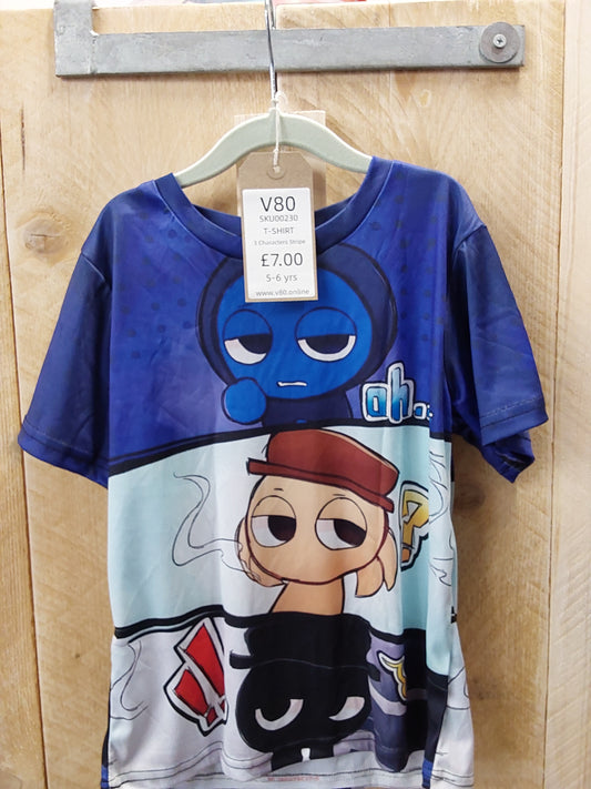 3 characters stripe 5-6 kids t-shirt