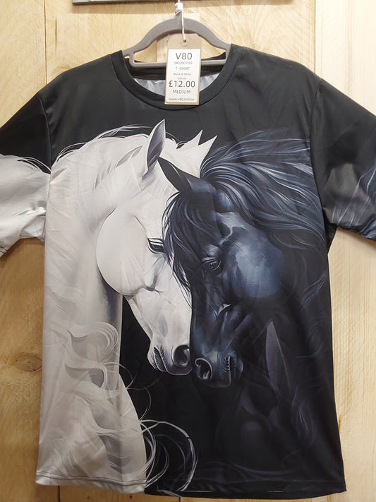 Black & White Horses T-Shirt (ADULT Size M)