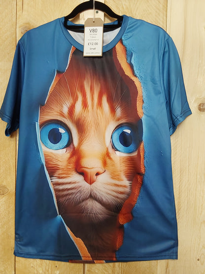 Peeping Tom Cat T-Shirt (ADULT Size SMALL)