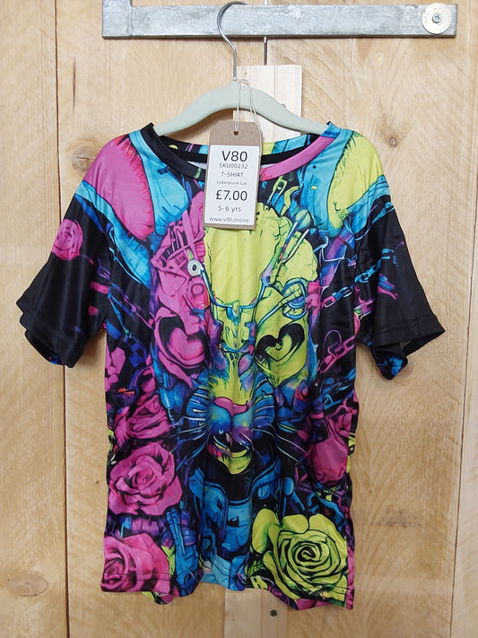 Cyberpunk cat  t-shirt 5-6 kids