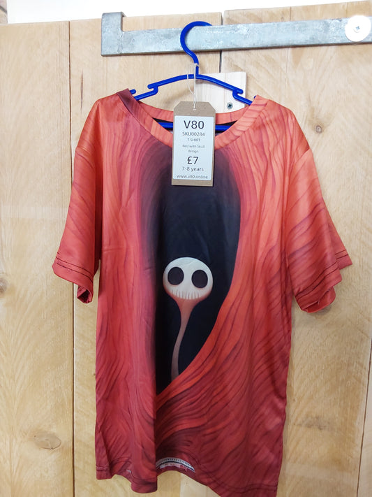 Red with skull design t-shirt 7-8 kids